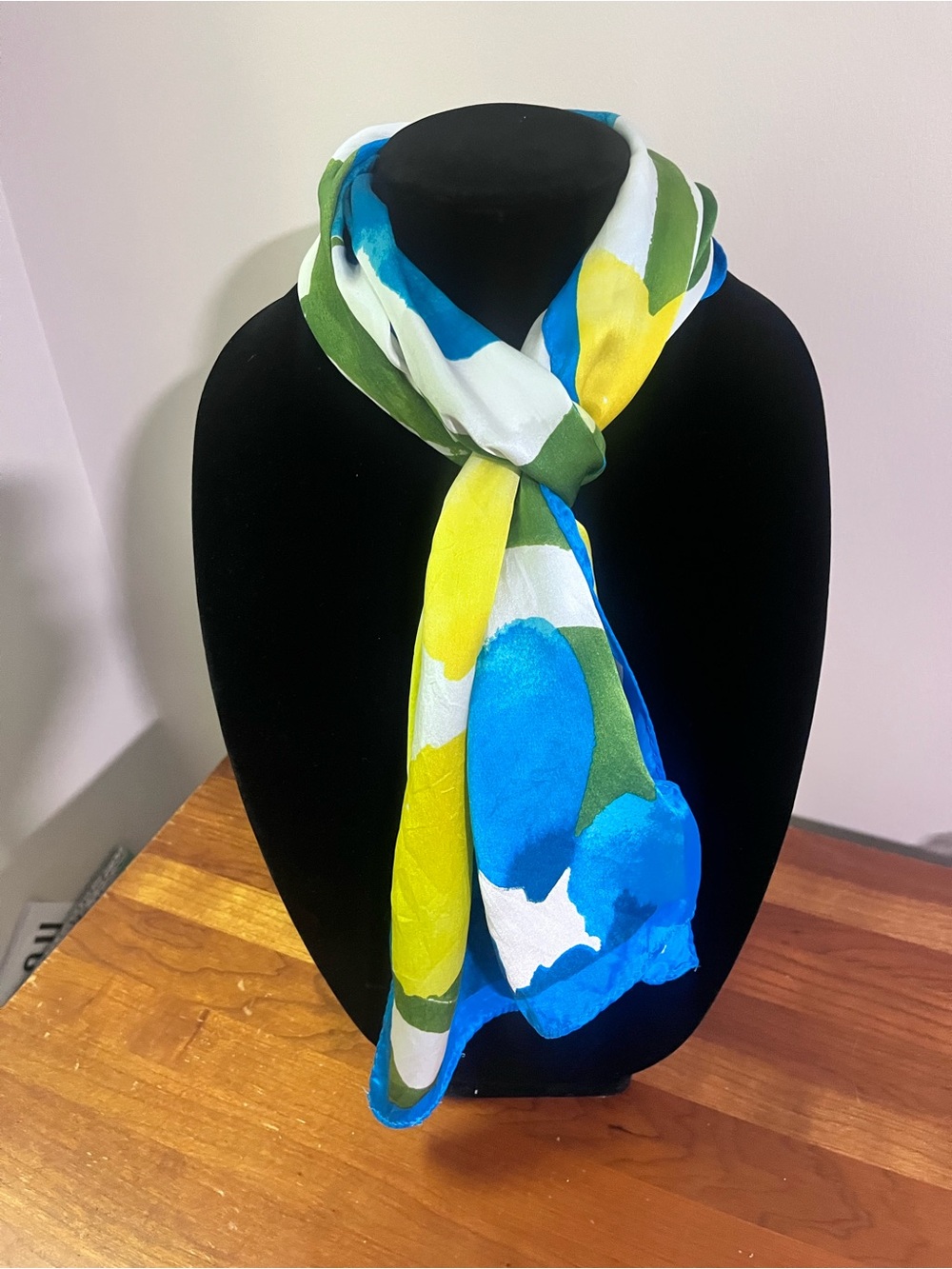 Jones New York 100% Silk Floral Green Blue Yellow Scarf